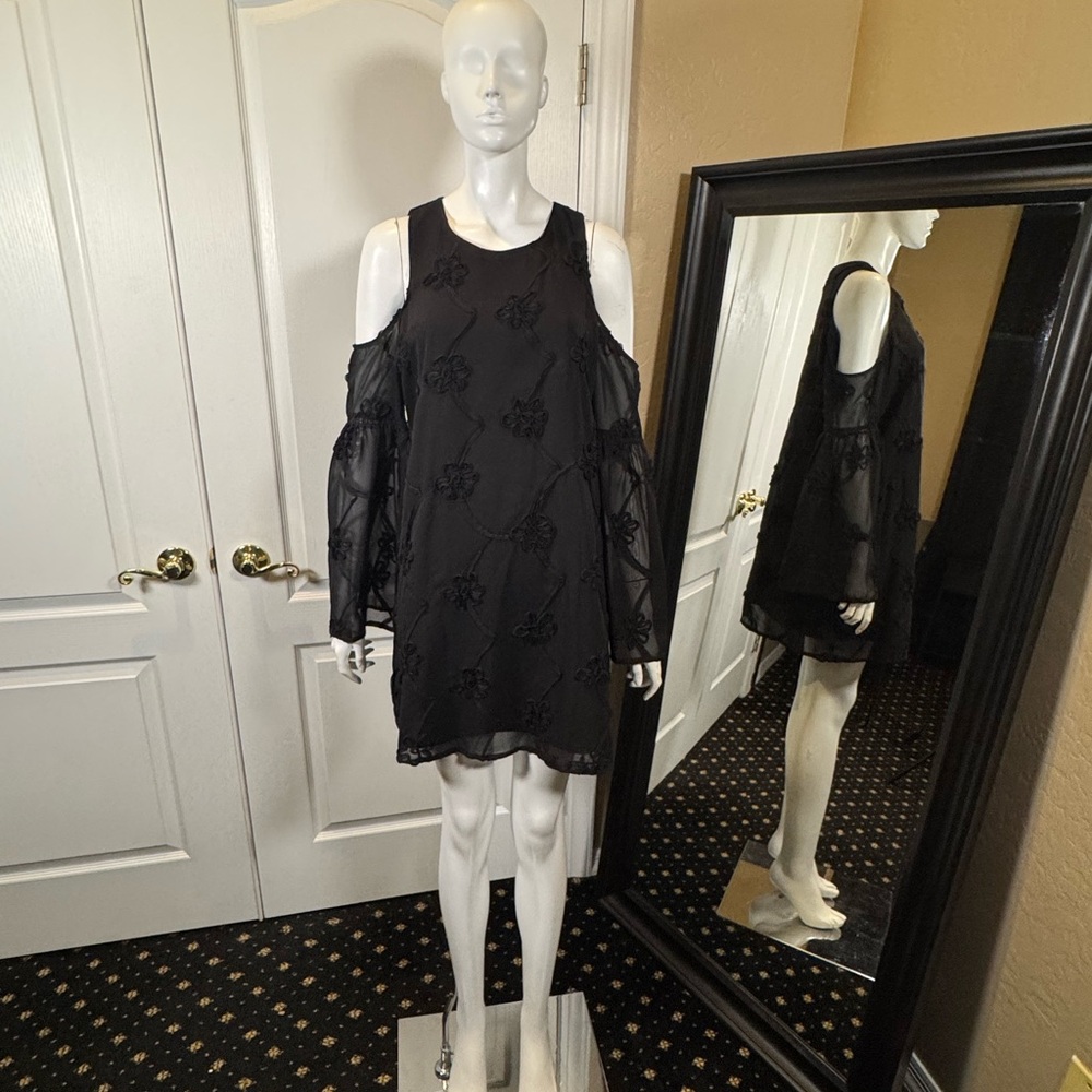 Bcbgeneration Black Ribbed Cold Shoulder Sundress - image 1